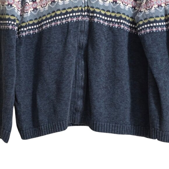 Tiara Woman Vintage Blue Fair Isle Ramie Blend Zip Front Sweater Sz 1X - Picture 2 of 8